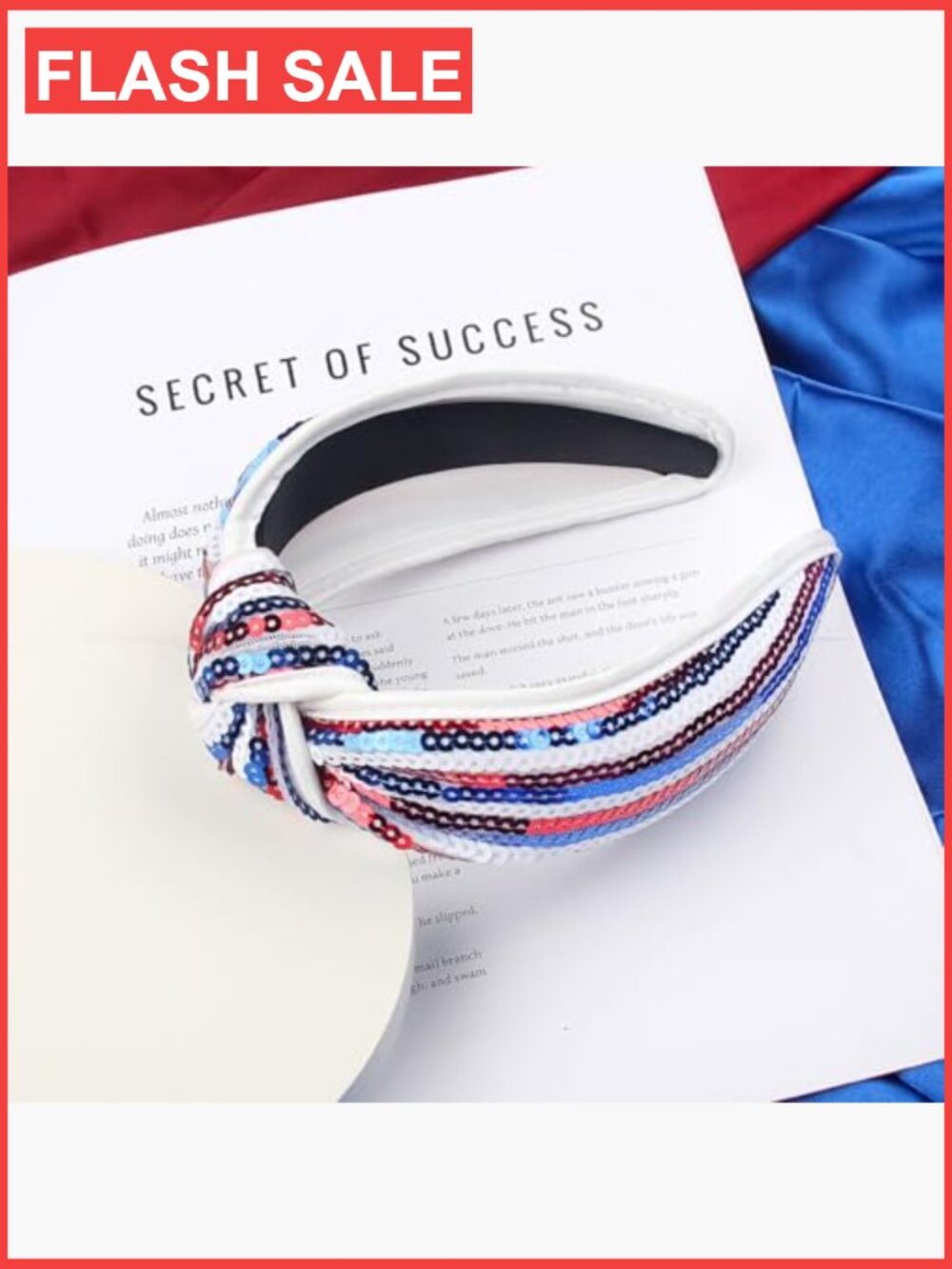 Knotted Sequin Headband - Patriotic USA Flag Hair Accessory - Picture 2 of 7